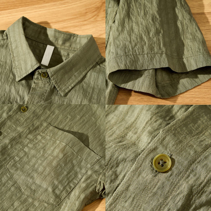 Chemise d'été en Tencel à manches courtes et boutons pour homme, couleur unie et respirante, motif Buddha Stones