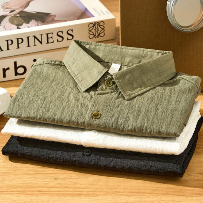 Chemise d'été en Tencel à manches courtes et boutons pour homme, couleur unie et respirante, motif Buddha Stones - image 2