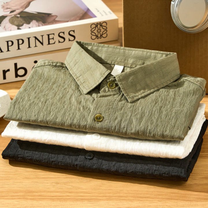 Chemise d'été en Tencel à manches courtes et boutons pour homme, couleur unie et respirante, motif Buddha Stones - image 2