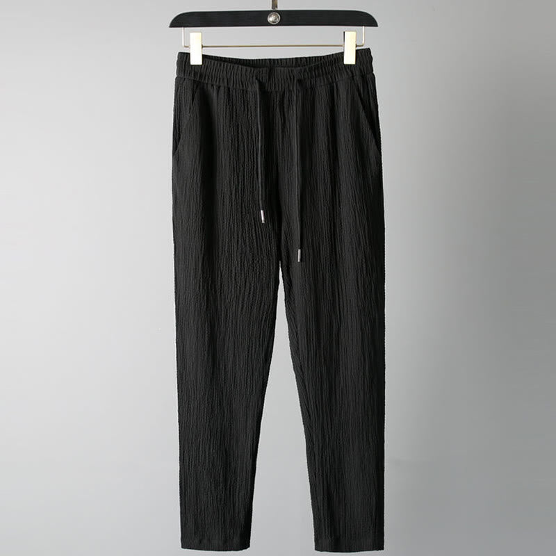 Ensemble 2 pièces pour homme, t-shirt à manches courtes et pantalon à col en V froissé, couleur unie, motif Buddha Stones - image 2