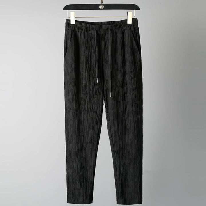 Ensemble 2 pièces pour homme, t-shirt à manches courtes et pantalon à col en V froissé, couleur unie, motif Buddha Stones - image 2