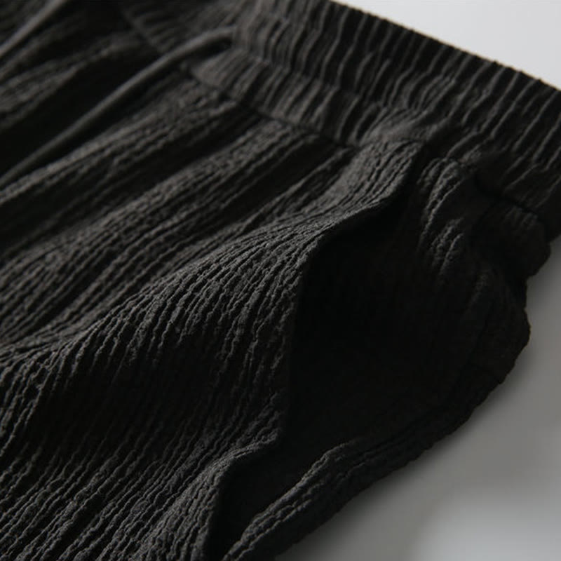 Ensemble 2 pièces pour homme, t-shirt à manches courtes et pantalon à col en V froissé, couleur unie, motif Buddha Stones - image 4