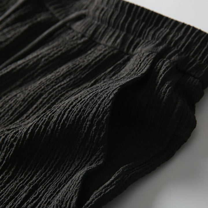 Ensemble 2 pièces pour homme, t-shirt à manches courtes et pantalon à col en V froissé, couleur unie, motif Buddha Stones - image 4