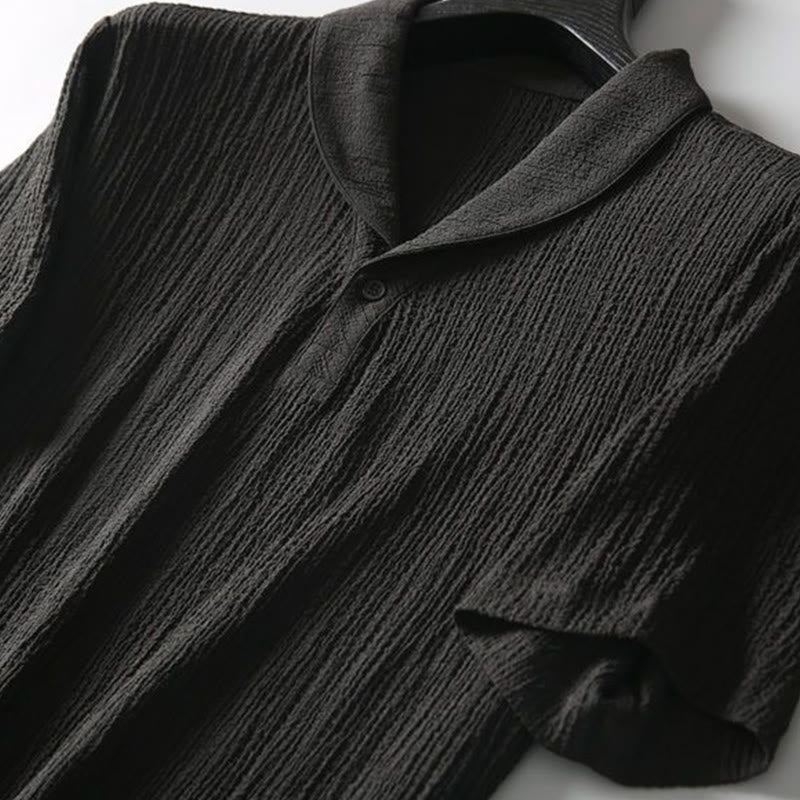 Ensemble 2 pièces pour homme, t-shirt à manches courtes et pantalon à col en V froissé, couleur unie, motif Buddha Stones - image 3