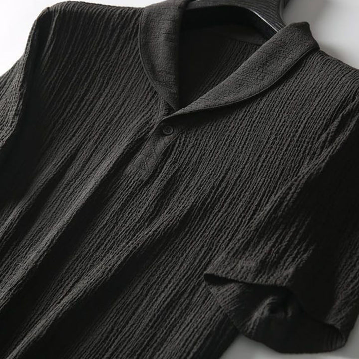 Ensemble 2 pièces pour homme, t-shirt à manches courtes et pantalon à col en V froissé, couleur unie, motif Buddha Stones - image 3