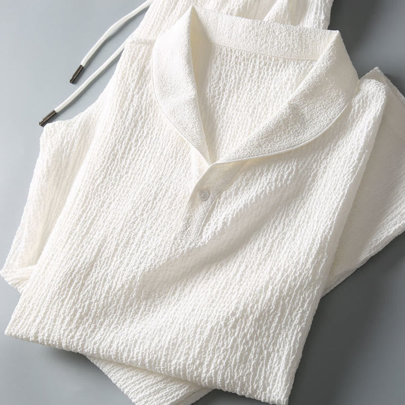 Ensemble 2 pièces pour homme, t-shirt à manches courtes et pantalon à col en V froissé, couleur unie, motif Buddha Stones - image 10