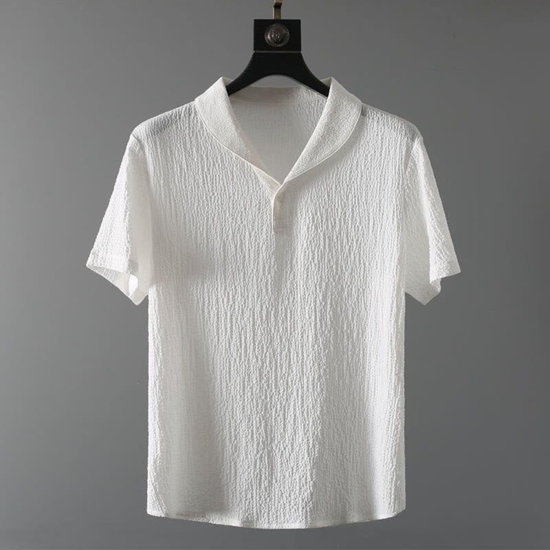 Ensemble 2 pièces pour homme, t-shirt à manches courtes et pantalon à col en V froissé, couleur unie, motif Buddha Stones - image 8