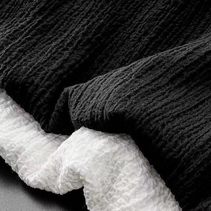 Ensemble 2 pièces pour homme, t-shirt à manches courtes et pantalon à col en V froissé, couleur unie, motif Buddha Stones - image 6