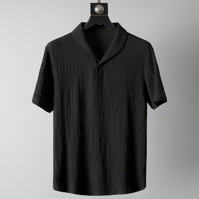 Ensemble 2 pièces pour homme, t-shirt à manches courtes et pantalon à col en V froissé, couleur unie, motif Buddha Stones - image 1