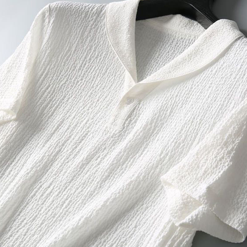 Ensemble 2 pièces pour homme, t-shirt à manches courtes et pantalon à col en V froissé, couleur unie, motif Buddha Stones - image 11