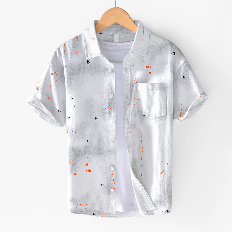Chemise en coton à manches courtes et boutons pour homme, motif Buddha Stones, encre d'été éclaboussée de couleurs