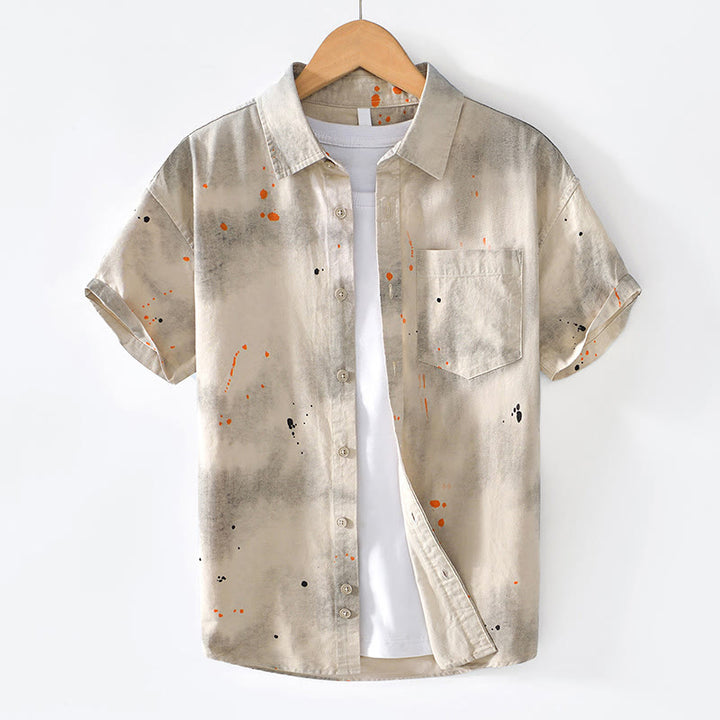 Chemise en coton à manches courtes et boutons pour homme, motif Buddha Stones, encre d'été éclaboussée de couleurs