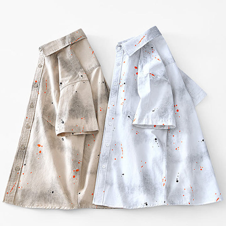 Chemise en coton à manches courtes et boutons pour homme, motif Buddha Stones, encre d'été éclaboussée de couleurs