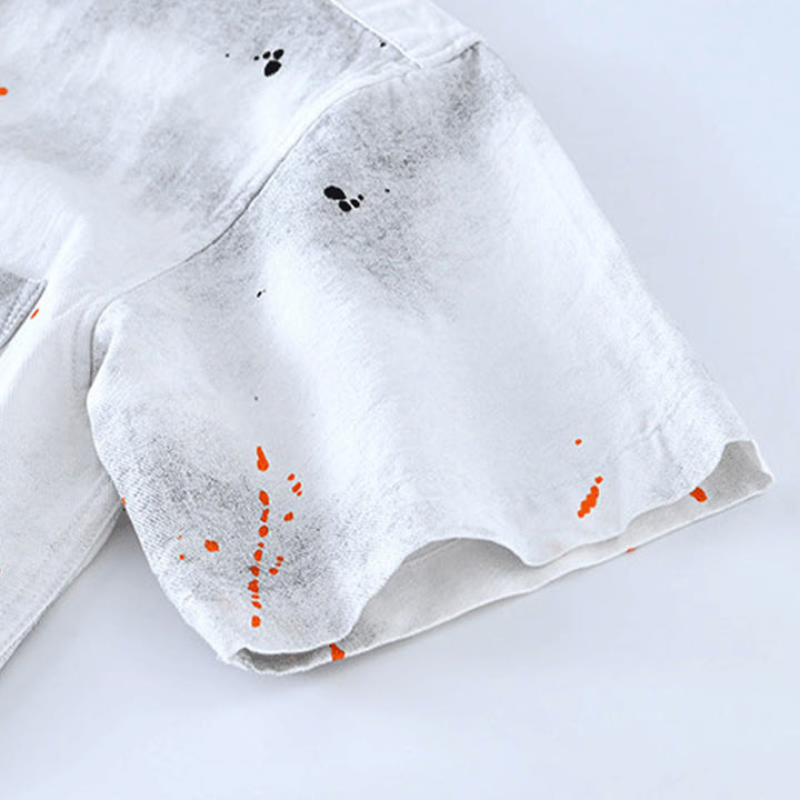 Chemise en coton à manches courtes et boutons pour homme, motif Buddha Stones, encre d'été éclaboussée de couleurs - image 15