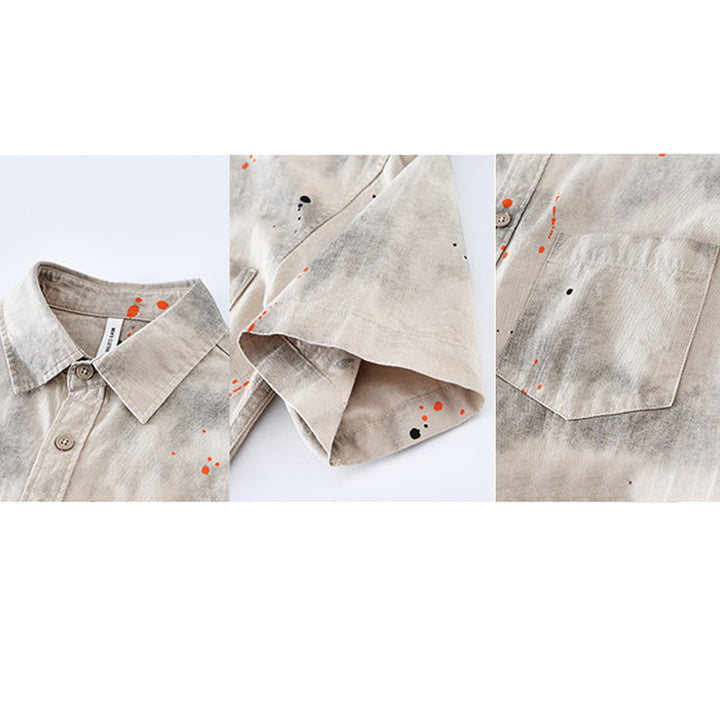 Chemise en coton à manches courtes et boutons pour homme, motif Buddha Stones, encre d'été éclaboussée de couleurs
