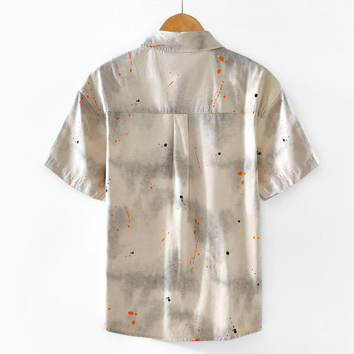 Chemise en coton à manches courtes et boutons pour homme, motif Buddha Stones, encre d'été éclaboussée de couleurs - image 1