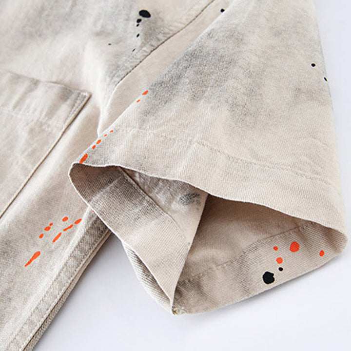 Chemise en coton à manches courtes et boutons pour homme, motif Buddha Stones, encre d'été éclaboussée de couleurs