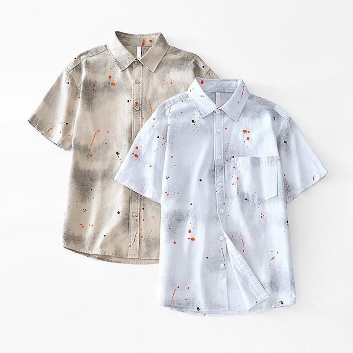Chemise en coton à manches courtes et boutons pour homme, motif Buddha Stones, encre d'été éclaboussée de couleurs