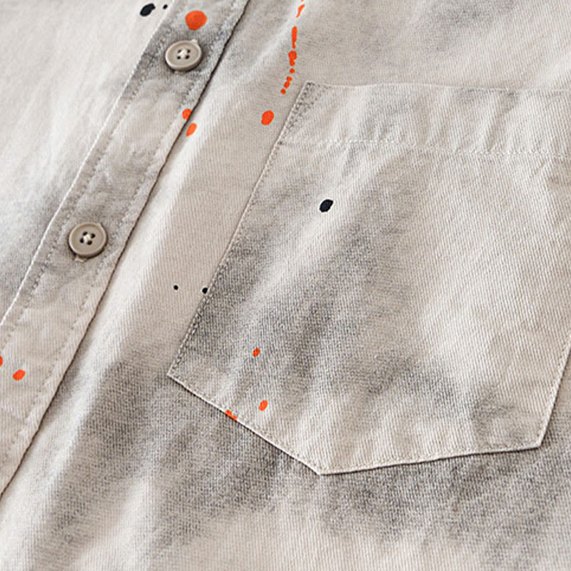 Chemise en coton à manches courtes et boutons pour homme, motif Buddha Stones, encre d'été éclaboussée de couleurs - image 4