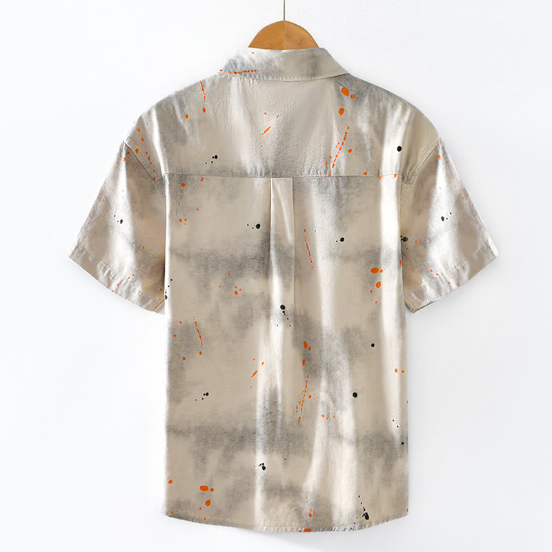 Chemise en coton à manches courtes et boutons pour homme, motif Buddha Stones, encre d'été éclaboussée de couleurs