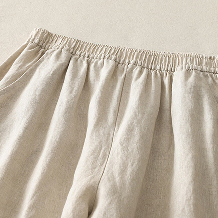 Pantalon large en coton et lin pour femme, couleur unie, taille élastique, avec poches , Buddha Stones été - image 2