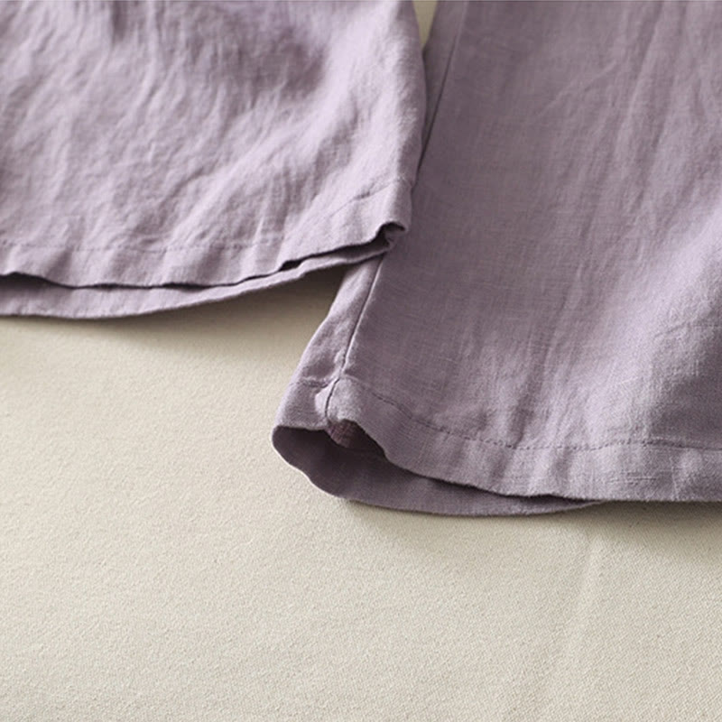 Pantalon large en coton et lin pour femme, couleur unie, taille élastique, avec poches , Buddha Stones été - image 7