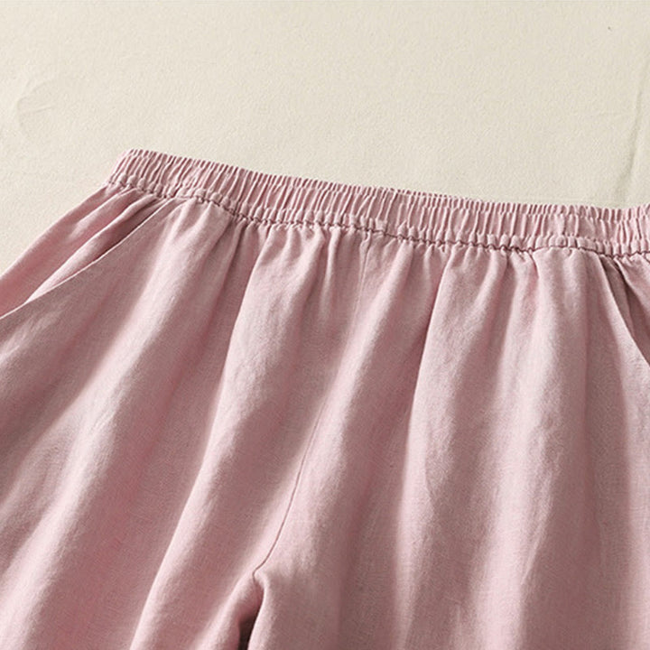 Pantalon large en coton et lin pour femme, couleur unie, taille élastique, avec poches , Buddha Stones été - image 10