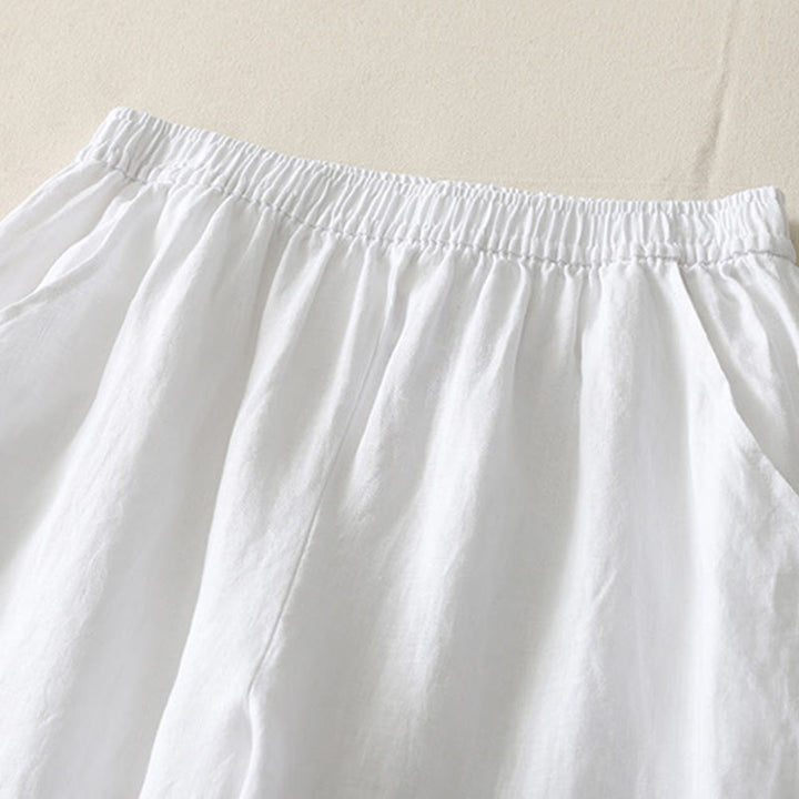 Pantalon large en coton et lin pour femme, couleur unie, taille élastique, avec poches , Buddha Stones été - image 15