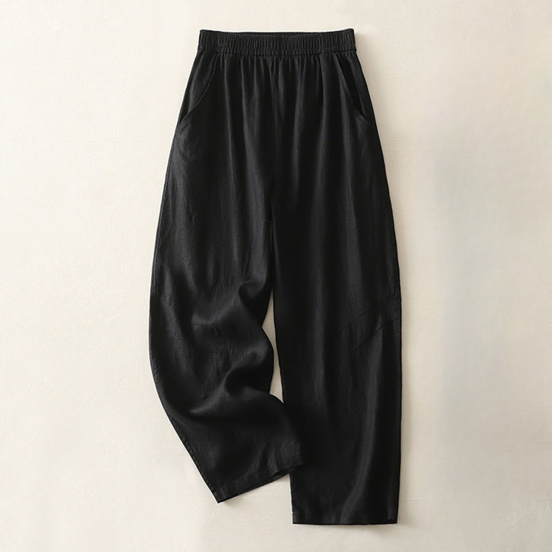 Pantalon large en coton et lin pour femme, couleur unie, taille élastique, avec poches , Buddha Stones été - Noir - US8-10，UK/AU12-14，EU40-42 (2XL) - image 22
