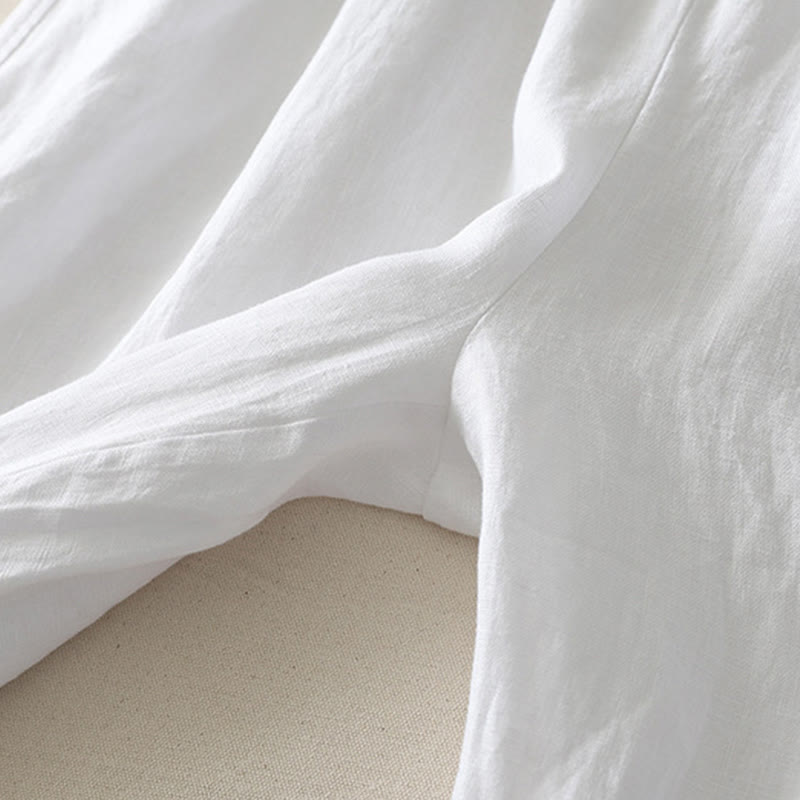 Pantalon large en coton et lin pour femme, couleur unie, taille élastique, avec poches , Buddha Stones été - image 19