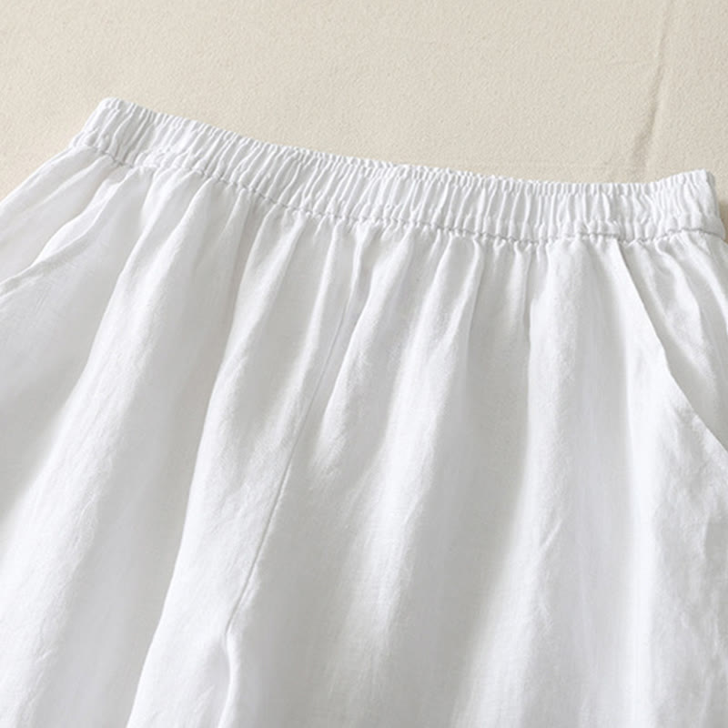 Pantalon large en coton et lin pour femme, couleur unie, taille élastique, avec poches , Buddha Stones été - image 15