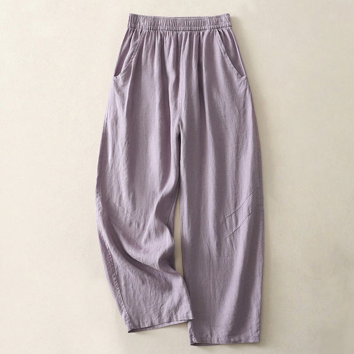 Pantalon large en coton et lin pour femme, couleur unie, taille élastique, avec poches , Buddha Stones été - Violet moyen - US8-10，UK/AU12-14，EU40-42 (2XL) - image 4