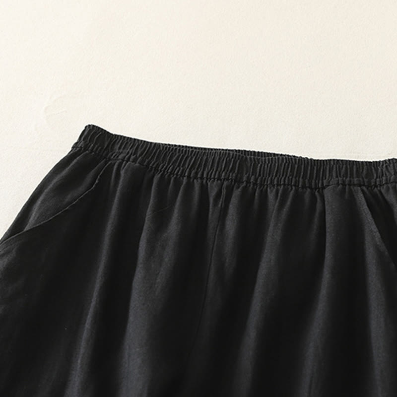 Pantalon large en coton et lin pour femme, couleur unie, taille élastique, avec poches , Buddha Stones été - image 23