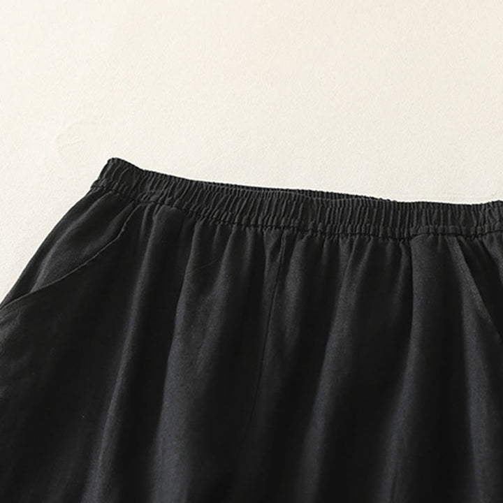 Pantalon large en coton et lin pour femme, couleur unie, taille élastique, avec poches , Buddha Stones été - image 23