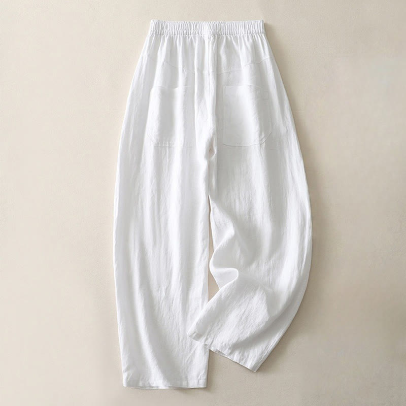 Pantalon large en coton et lin pour femme, couleur unie, taille élastique, avec poches , Buddha Stones été - Blanc - US8-10，UK/AU12-14，EU40-42 (2XL) - image 12