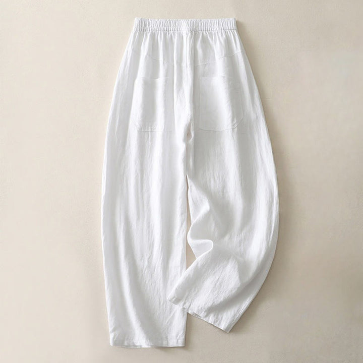 Pantalon large en coton et lin pour femme, couleur unie, taille élastique, avec poches , Buddha Stones été - Blanc - US8-10，UK/AU12-14，EU40-42 (2XL) - image 12
