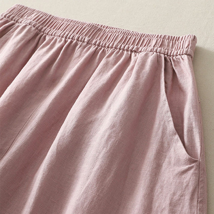 Pantalon large en coton et lin pour femme, couleur unie, taille élastique, avec poches , Buddha Stones été - image 9