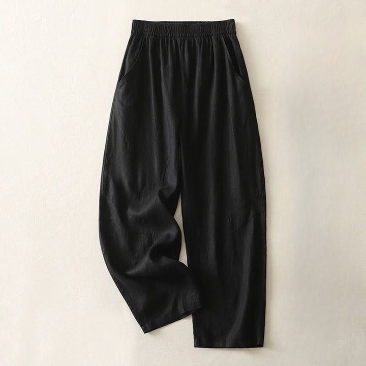 Pantalon large en coton et lin pour femme, couleur unie, taille élastique, avec poches , Buddha Stones été - Noir - US8-10，UK/AU12-14，EU40-42 (2XL) - image 22