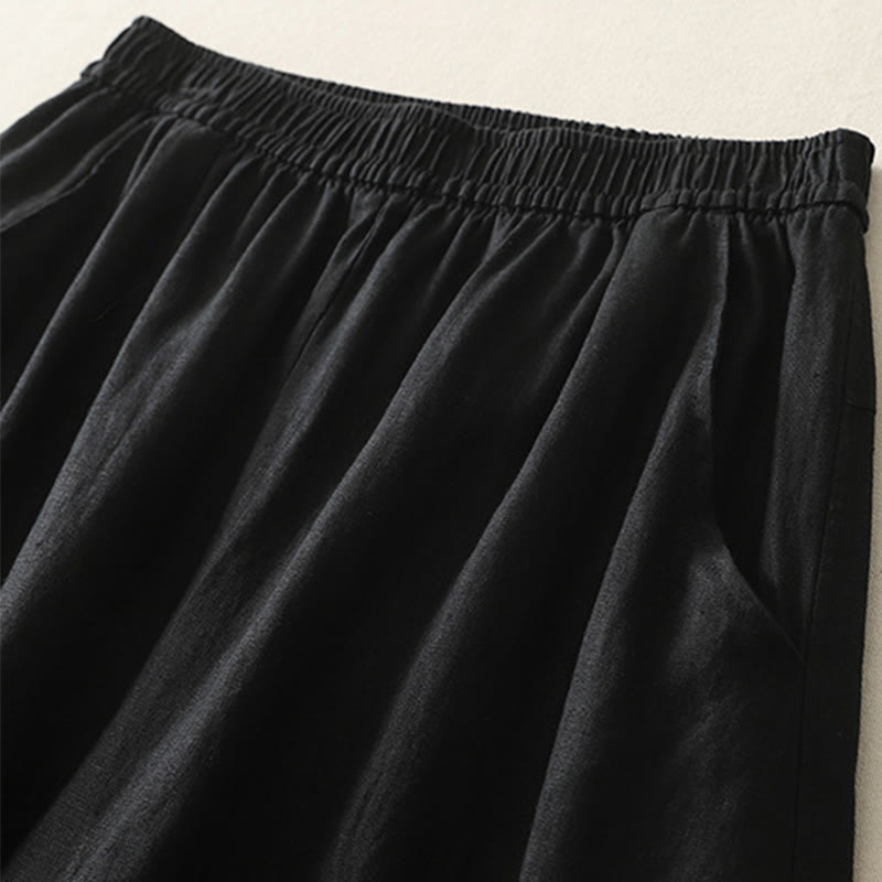 Pantalon large en coton et lin pour femme, couleur unie, taille élastique, avec poches , Buddha Stones été - image 24