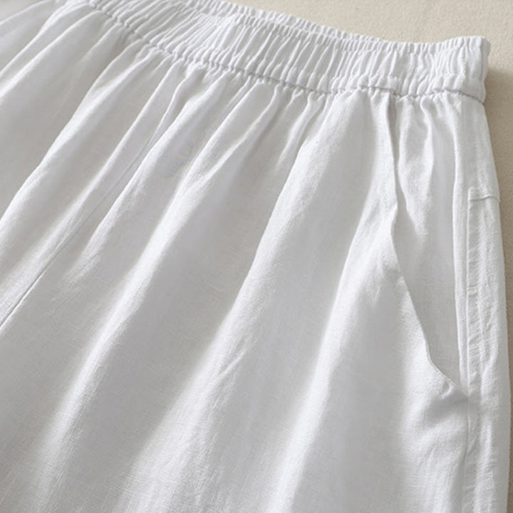 Pantalon large en coton et lin pour femme, couleur unie, taille élastique, avec poches , Buddha Stones été - image 14