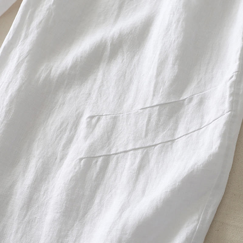 Pantalon large en coton et lin pour femme, couleur unie, taille élastique, avec poches , Buddha Stones été - image 21