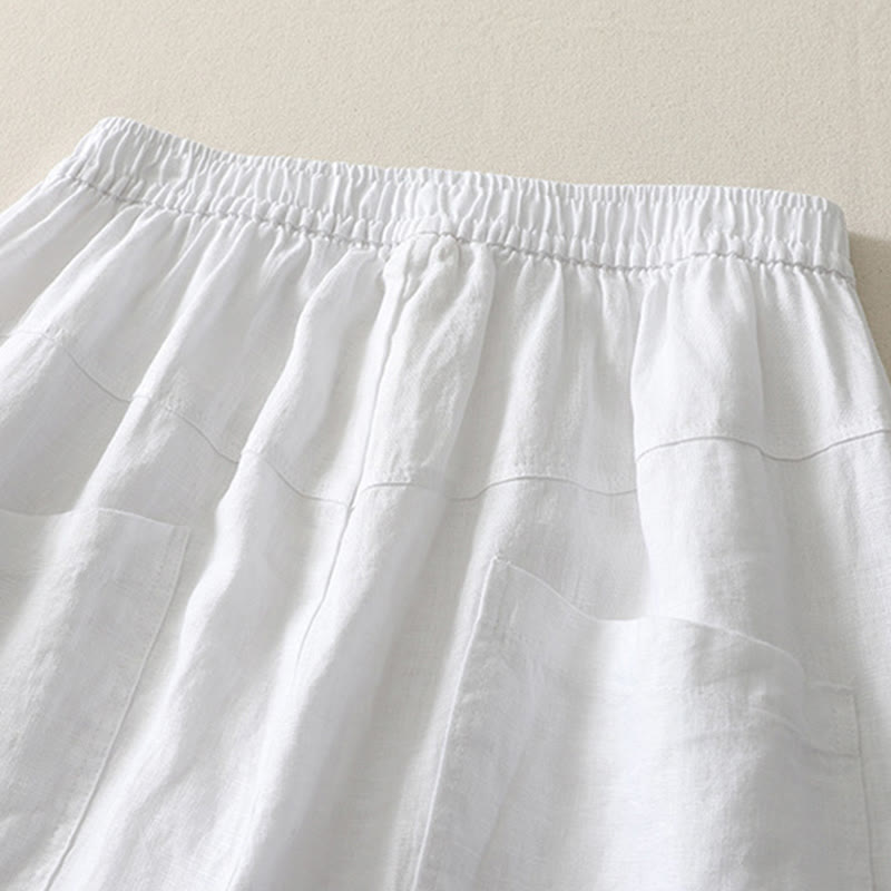 Pantalon large en coton et lin pour femme, couleur unie, taille élastique, avec poches , Buddha Stones été - image 16