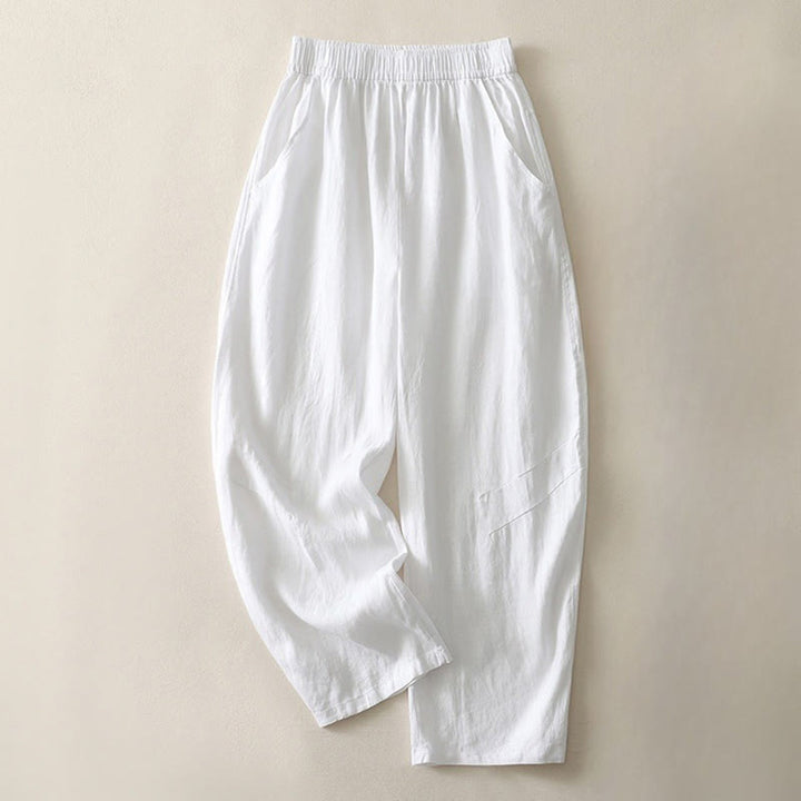 Pantalon large en coton et lin pour femme, couleur unie, taille élastique, avec poches , Buddha Stones été - image 13