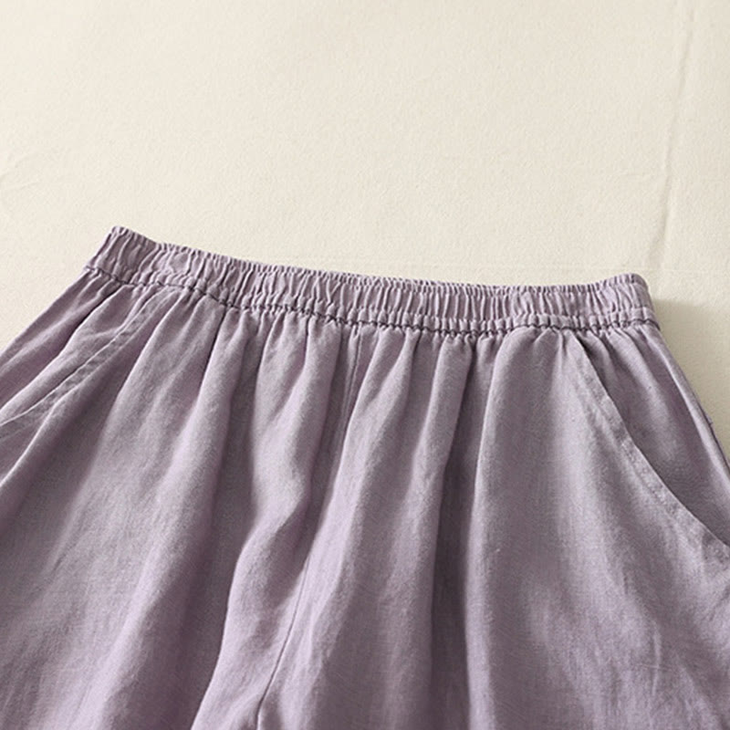 Pantalon large en coton et lin pour femme, couleur unie, taille élastique, avec poches , Buddha Stones été - image 6