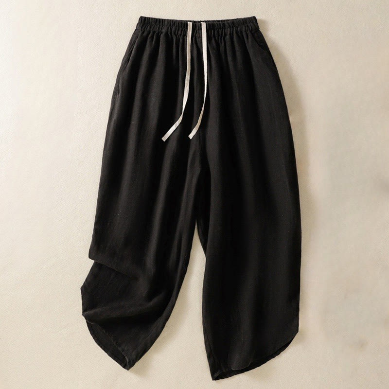 Pantalon Buddha Stones uni en coton avec cordon de serrage et poches pour femme, longueur 7-8 - Noir - US8-10，UK/AU12-14，EU40-42 (2XL) - image 12