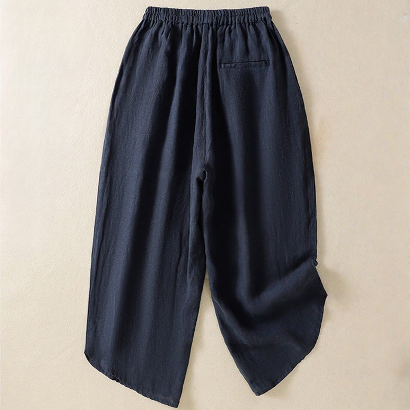 Pantalon Buddha Stones uni en coton avec cordon de serrage et poches pour femme, longueur 7-8 - image 1