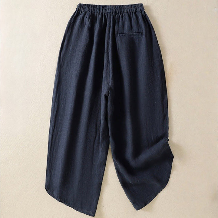 Pantalon Buddha Stones uni en coton avec cordon de serrage et poches pour femme, longueur 7-8 - image 1