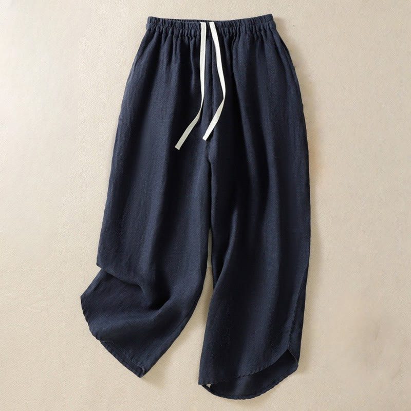 Pantalon Buddha Stones uni en coton avec cordon de serrage et poches pour femme, longueur 7-8 - Bleu nuit - US8-10，UK/AU12-14，EU40-42 (2XL) - image 0