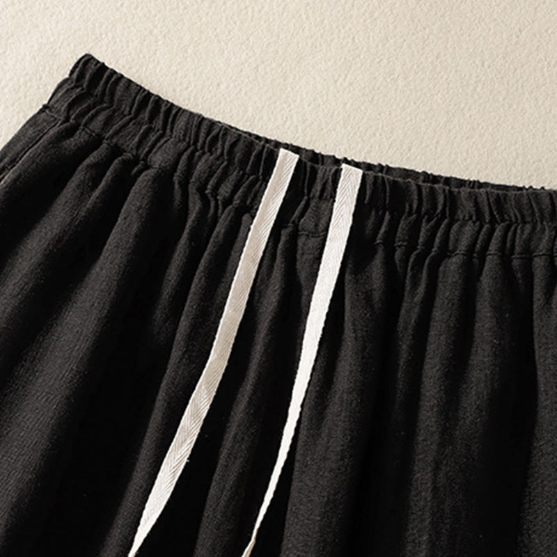 Pantalon Buddha Stones uni en coton avec cordon de serrage et poches pour femme, longueur 7-8 - image 15