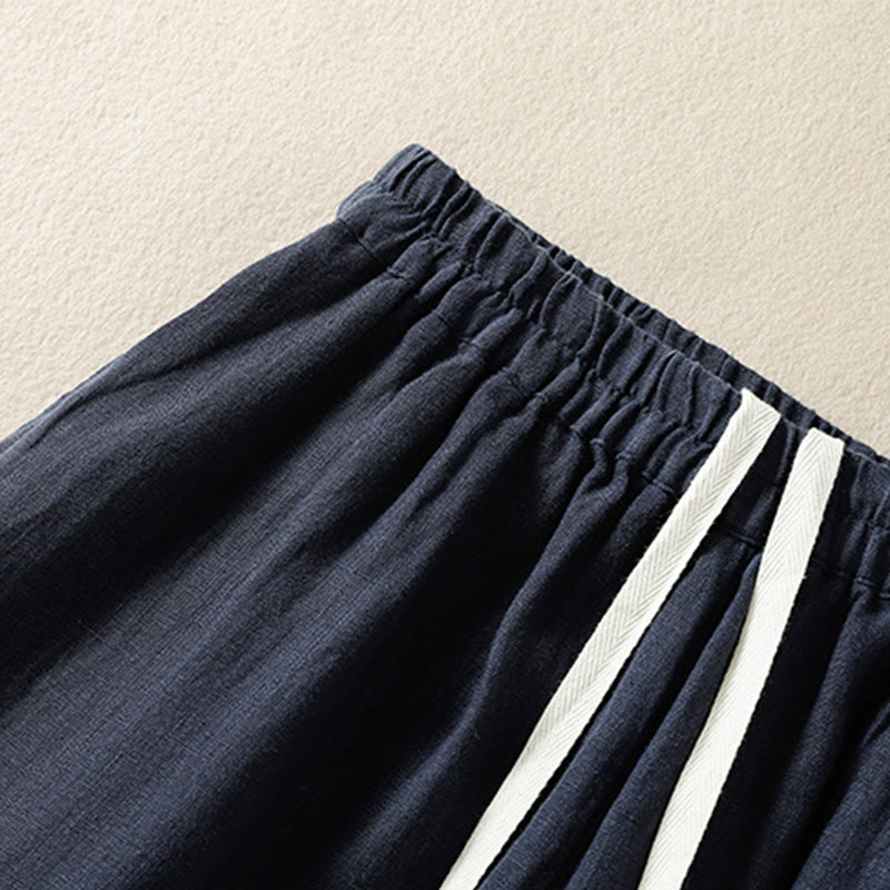 Pantalon Buddha Stones uni en coton avec cordon de serrage et poches pour femme, longueur 7-8 - image 2